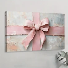 1pc Framed Canvas Poster, Pink Gift Bow Valentine's Day  Girl Preppy Decor Wall Art Canvas Paintings, Ideal Gift For Bedroom Living Room Corridor, Wall Art, Room Decoration - Multicolor - View 1