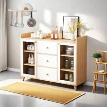 Alacenas para Cocina,Comedor alacena con Puerta de Vidrio Templado,Corredor Moderno alacena,Muebles para Sala de Estar,Dormitorio,Comedor para Cocina Color Roble amarillo140*30 * 80cm - 1 - Ver 7