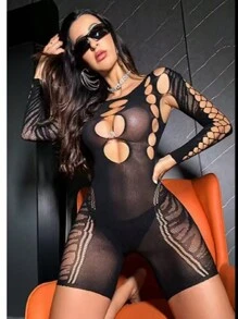 Conjunto de lencería sexy, pijama sexy, mono de estilo discoteca seductor, calcetines de malla, ropa de malla transparente, adecuado para 80 a 160 libras, estilo de San Valentín. Agotado y retirado