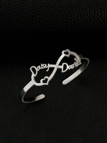 Personalized Couple Name Adjustable Stainless Steel Bracelets, 2pcs Custom Engraved Bracelets, Ideal Gifts For Valentine's Day, Anniversary, Wedding, Everyday Wear, Fashionable, Vintage, Minimalist, Unisex, Customized, Unique