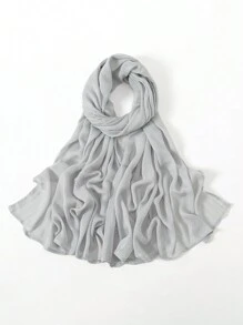 2pcs/1pc Wide-Brim Chiffon Scarf For Women, Fashionable Breathable Long Scarf, Muslim Hijab Headscarf, Suitable For Daily Comfortable And Versatile Wear