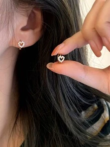 1 Pair Fashionable S925 Sterling Silver Hollow Heart Zirconia Double Circle Earrings, Luxury Jewelry For Women, Suitable For Friends,Holidays, Birthday And Party Gifts
