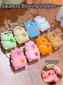 1 pièce Porte-clés suspenseur de sac à dos avec dispositif de soufflage de bulles, porte-clés de couple en forme de cochon mignon, petit cadeau