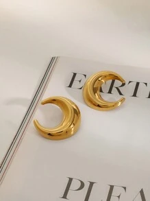 Uworld 1 对时尚简约女士月亮耳环日常风格金耳环 18K 镀金不锈钢高品质耳环适合日常节日派对节日等。 - 月亮 - 查看 3