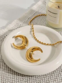 Uworld 1 对时尚简约女士月亮耳环日常风格金耳环 18K 镀金不锈钢高品质耳环适合日常节日派对节日等。 - 月亮 - 查看 4