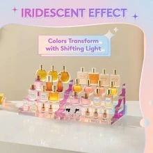 Expositor de 4 niveles iridiscente, soportes de plástico para exhibición, organizador de perfumes de plástico, soporte para figuras, magdalenas, postres, soporte de escritorio para organización y decoración - Multicolor - Ver 8