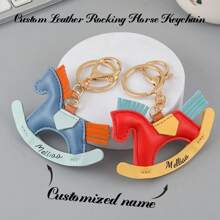 1 Stück personalisierter Leder Schlüsselanhänger mit Buchstabe, PU Leder Schaukelp ferd Schlüsselring, personalisiertes Geschenk zum Valentinstag, Abschluss, Geburtstag, Jahrestag, Vatertag, Muttertag, für den besten Freund, ihn/sie