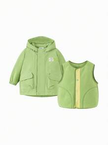 mini bala 年轻女孩连帽二合一夹克，防水保暖，男孩和女孩的春季外套 - 黃綠 - 查看 5