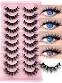 Pestañas postizas de 8D esponjosas de piel de marta falsa, pestañas postizas 3D de ojos de gato, pestañas voluminosas de aspecto wispy, 10 pares de pestañas postizas, juego de pestañas de ojos de manga