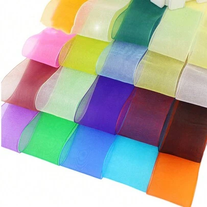 50码/卷，4厘米宽雪花图案欧根纱丝带，适用于礼品包装、烘焙包装、花束、婚礼装饰、手工DIY工艺品、头饰、胸针、服装配饰等。