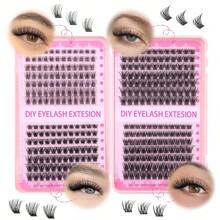 392 stuks natuurlijke wimperextensionsset, 4 verschillende stijlen pluizige nepwimpers 8-16 mm 0,07D, doe-het-zelf wimperboek voor thuisgebruik