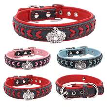 CL156 Woven Decorative Pet Collar, Rhinestone Crown Design Dog Collar, Soft Lining For More Comfort, Suitable For Small/Medium/Large Dogs - Multicolor - View 1