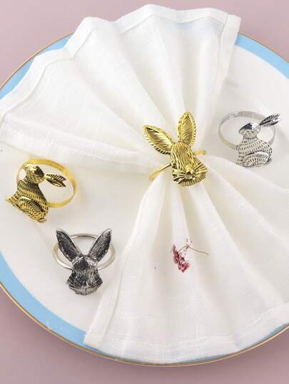 6pcs Easter Bunny Ear Napkin Rings, Suitable For Easter Party Themed Table Decoration Napkin Holders