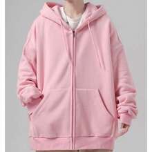 Sweatshirt Open Blouse With Zipper And Hood Cold Winter Plain Coat - Rosa Pálido - Ver 2
