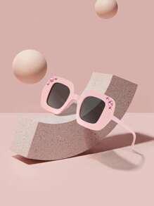 1 PC Girls 4-8Y Elegant Rhinestone Encrusted Candy Color Square Fashion Pink Eyeglasses For Holiday Outing, Holiday Party And Costume Matching