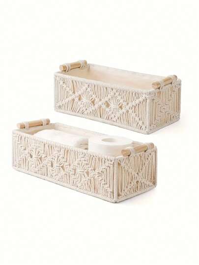 1 adet El Yapımı Dokuma Izgara Sıralama Düzenleyici Ev, Banyo, Yatak Odası, Oturma Odası İçin - Boho Dekor Saklama Sepeti, Dolap Düzenleyici Kutular