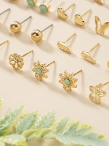 30 Pairs Fashionable Unique Sweet Minimalist Heart Rhinestone Faux Pearl Flower Butterfly Frosted Geometric Pattern Women's Earrings Set, Holiday Gift, Suitable For Daily Wear - Gold - View 4