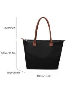 Minimalist Fashion Large Capacity Oxford Cloth Tote Bag For Women, Lightweight Versatile Shoulder Bag, Casual Handbag - Black - View 6
