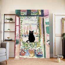 Framed Henri Matisse   On Canvas Wall Art Matisse Famous Open Window Black Cat Poster Funny Cat Floral Print Colorful Farmhouse Gallery Aesthetic Room Decor For Bedroom Bathroom - 框架 - 查看 1
