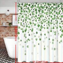 St. Patrick's Day Green Shamrock Bath Drapery Set With Hooks, Machine Washable, Cartoon Pattern, Grommet Eyelet Top, Water-Resistant Polyester, Woven Art Theme Novelty Bath Decor For All Seasons, Women Valentine Gift Birthday Boyfriend Girlfriend Home Bathroom Decor Summer Bathroom Accessories Back To School