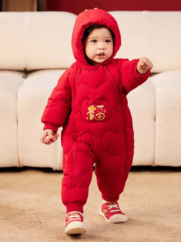 mini bala Baby Girl' Down Romper, New Year Outfit With Built-In Tummy Warmer