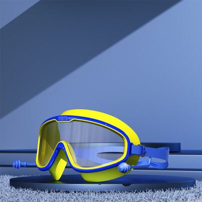 1pc Kids' Large Frame Swimming Goggles, Waterproof & Anti-Fog & Uv Protection, Suitable For Summer Swimming Pool, Beach, Surfing, Snorkeling. With Silicone Eyecup