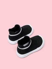 1 par de meias esportivas respiráveis listradas para crianças, sapatos versáteis - Preto - Ver 2