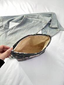 时尚百搭新款 PU 皮革化妆包/收纳袋，女士手提包，波西米亚风 - 黑色 - 查看 4