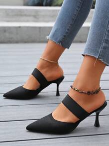 New Europe & America Fashionable Minimalist Pointed Toe Strap Slender High Heel Plus Size Slides For Women