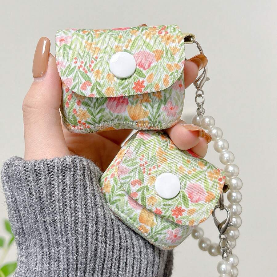 原创极简风格花卉图案氯丁橡胶无线耳机保护壳，兼容 Airpods 1/2、AirPods 3、AirPods Pro、AirPods Pro 2、AirPods 4，带仿珍珠吊饰