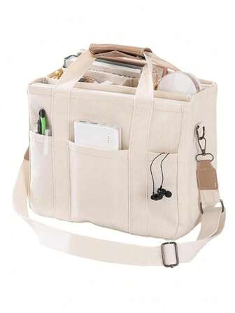 New Women Large Capacity Multi-Pocket Tote Bag, Casual Shoulder Crossbody Handbag, Fashion Versatile Canvas Texture Outdoor Mommy Bag With Color Blocking