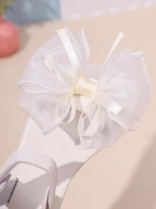 1 双加大码白色幼儿/女童平底凉鞋，透明网眼蝴蝶结钩环封闭式鞋头防滑时尚可爱公主罗马凉鞋，适合 3-15 岁女童，日常、派对、度假、休闲户外穿着，2025 年新品 - 米色 - 查看 9