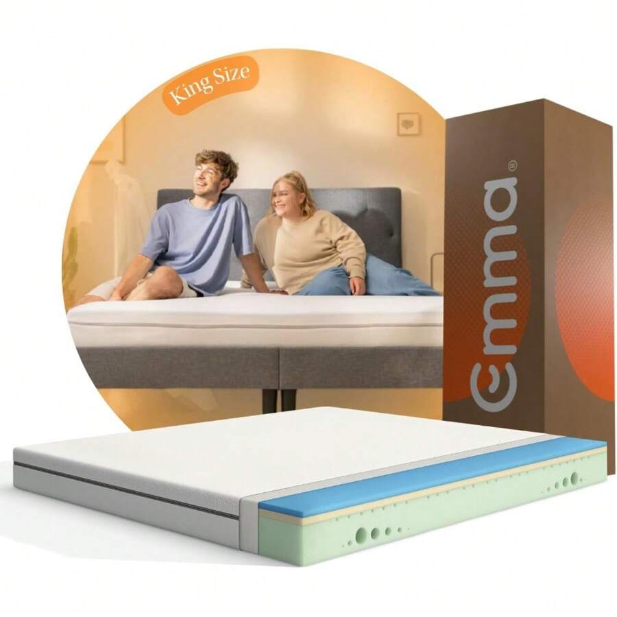 Emma Colchón King Size Comfort, Colchón de Memory Foam I 200x190 cm | Tecnología Cut-Outs I Colchones en Caja I Tecnología Alemana I Soporte Ergonómico I 100 Noches de Prueba y 10 Años de Garantía - Rey - Ver 1