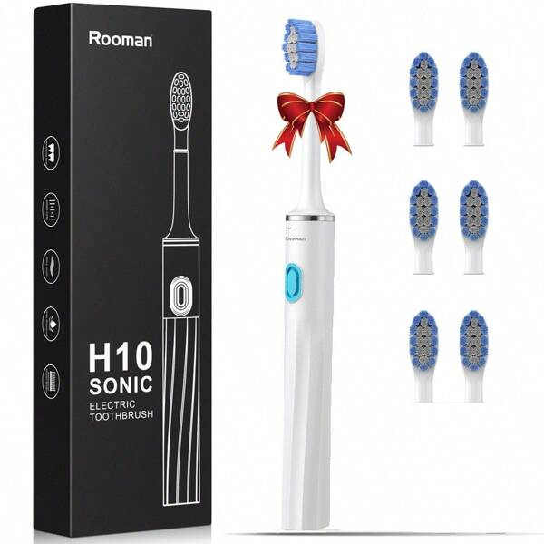 Smart Electric Toothbrush With 20,000 Vpm/Min And Intelligent Timer - Effectively Cleans Teeth And Gums. This 90-Day Standby Battery-Replaceable Toothbrush Comes With 6 Interchangeable Heads. It's An Adult Electric Toothbrush Available In 2 Colors, Making It A Perfect Gift For Christmas, New Year, And Valentine's Day.