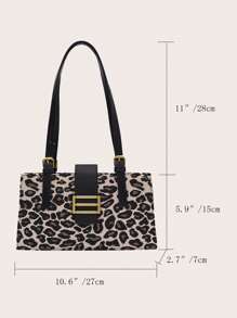 1 件棕色豹纹拉链设计皮革肩带女士单肩包，适合日常通勤、外出、购物、聚会。送给女朋友或节日的时尚礼物