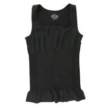 Slimming Women Tummy Control Shapewear Abdomen Compression Camisole Cami Vest Scoop Neck Tank Top Body Shaper Ladies Underwear Undershirts Shaping Tops Shirts Wide Shoulder Strap No Pad - Black - View 10