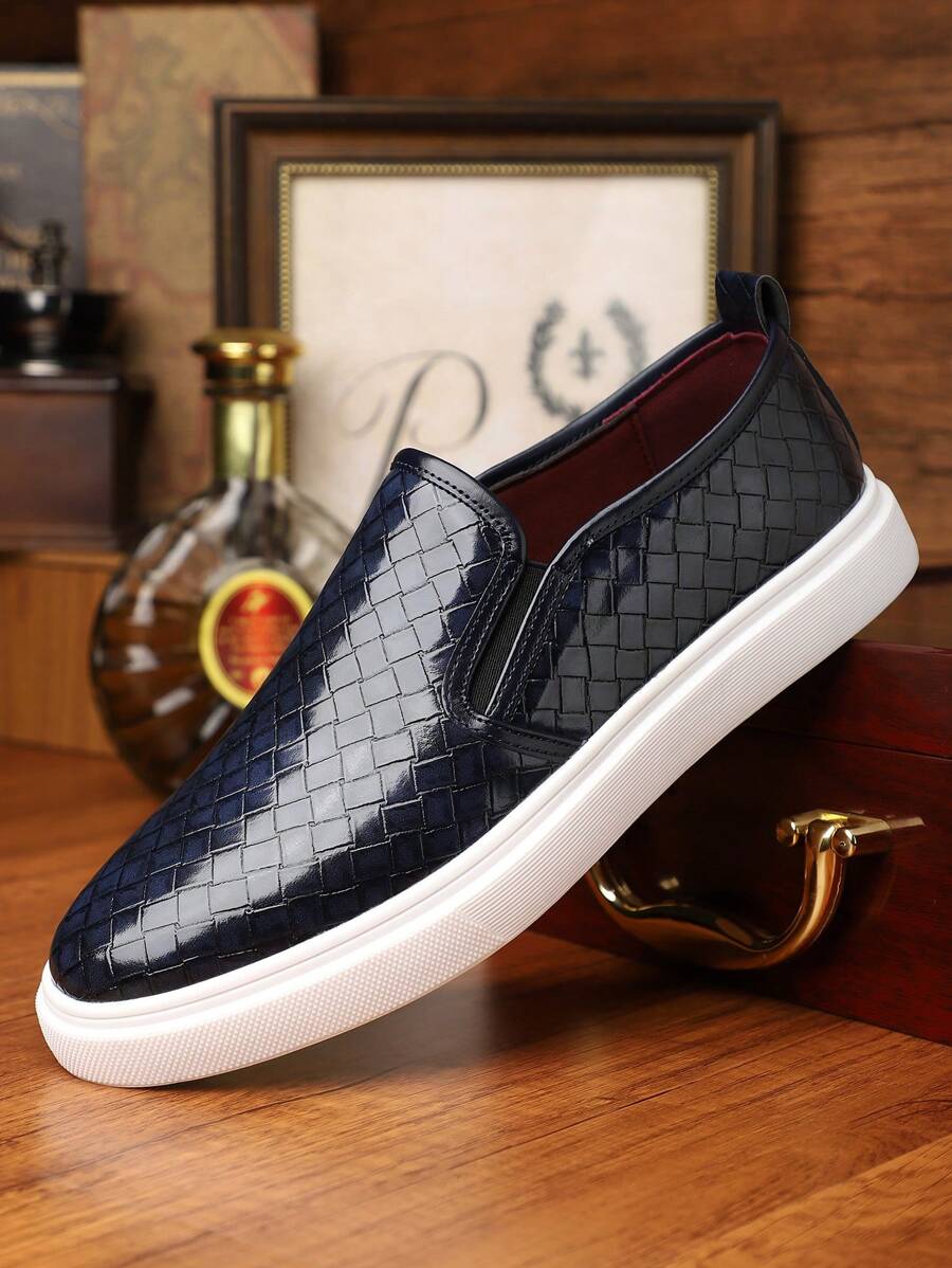 [Fast Arrival] Plus Size Men'S Retro Vintage Style Shoe Cover Loafers, Comfortable And Non-Slip Casual Rubber Sole Walking Shoes, Men'S Shoes - 藍色 - 查看 1