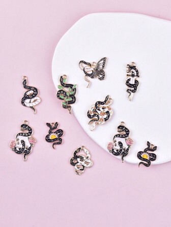 10pcs Mix Style Flower Snake Metal Alloy Charms Pendant For Women Jewelry DIY Design Craft