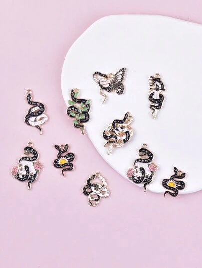 10 件混合风格花蛇金属合金饰品吊坠女士珠宝 DIY 设计工艺品
