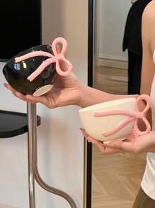 1 件公主风格女孩蝴蝶结咖啡杯，少女 3D 蝴蝶结手柄陶瓷杯，拿铁/卡布奇诺杯，早餐杯，送给女朋友/最好的朋友的生日返校礼物 - 彩色 - 查看 7