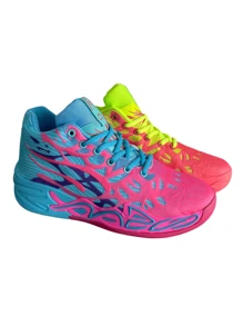 1 Pair Men's Basketball Shoes, Color Block Non-Slip Shock Absorbing Sports Shoes, Breathable Street Style Mid-Top Casual Ankle Boots, Suitable For Sports Training And Running - Yellow - View 5