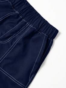 1 条适合青少年女孩的休闲百搭日常/通勤直筒裤 - 藏蓝色 - 查看 4