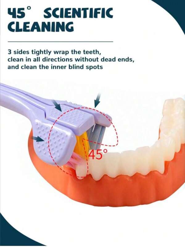 1 pezzo Spazzolino da denti triangolare a 3 lati con angolazione di 45 gradi, spazzolino da denti per una pulizia profonda 3X con raschietto linguale, spazzolino da denti per coppie, decorazione per il bagno di casa, decorazione autunnale, articolo per il ritorno a scuola