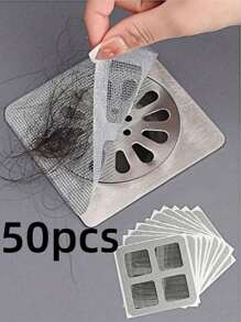 50pcs Anti-Clogging Drain Filter, Hair Catcher For Shower And Bathtub, Easy Install Drain Filters Stickers, Disposable Drain Cover For Kitchen Sink And Laundry Room, Effectively Block Hair And Prevent Bugs