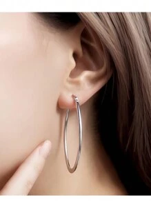 2 Pairs Of Oval Hoop Earrings Surgical Titanium Stainless Steel Hypoallergenic Circle Round Hoop Earrings For Women