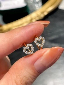 1 Pair Fashionable S925 Sterling Silver Hollow Heart Zirconia Double Circle Earrings, Luxury Jewelry For Women, Suitable For Friends,Holidays, Birthday And Party Gifts