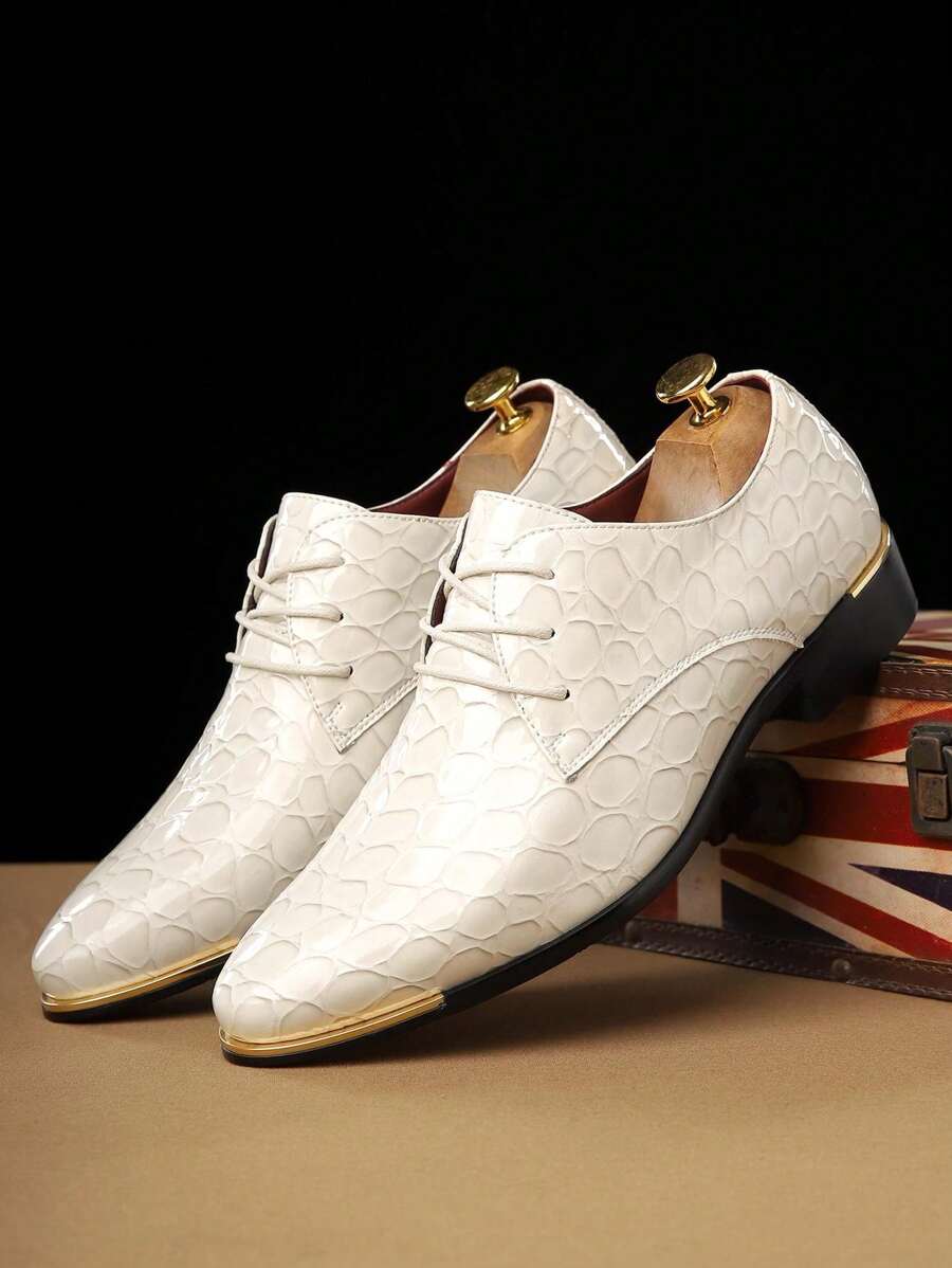 [Fast Arrival] Comfortable And Non Slip Lace Up Design, Durable Rubber Sole, Shiny Surface, Pointed Toe Men's Shoes, British Business Formal Casual Men's Shoes - 白色 - 查看 1