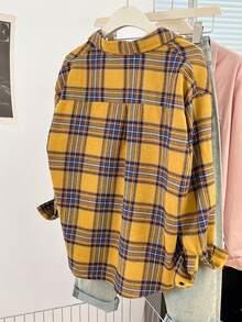 YUXIN Retro American Plaid Print Long Sleeve Shirt For Women, Spring/Autumn, Unique Design Chic Loose Blouse