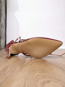 Women's New Arrivals Autumn Cross Strap Pointed Toe High Heel Pumps With Rhinestone Cutout - Maroon - View 6