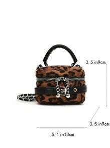 Niche Design Mini Lipstick Case Chic Handbag, Leopard Print Edgy Sweet Crossbody Bucket Bag - Brown - View 4